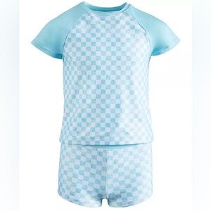 IDEOLOGY Big Girls 2-Pc Checkered Rash Guard & Swim Shorts Set | NEW/NWT!!🩵💙